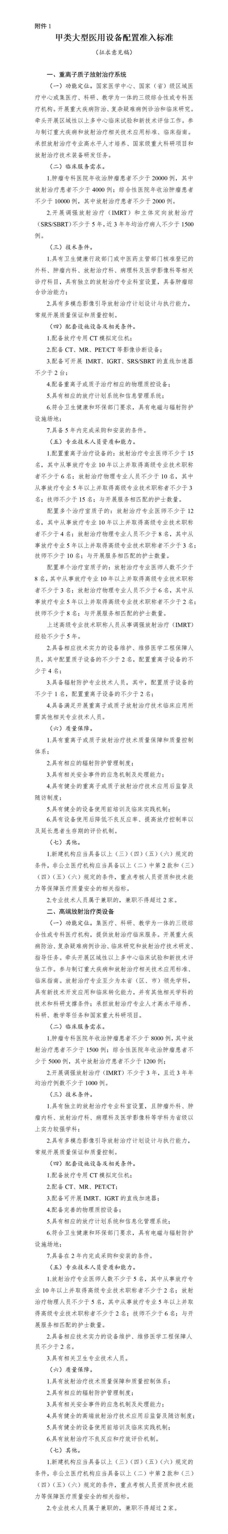 國家衛生健康委關于公開征求大(dà)型醫用(yòng)設備配置準入标準意見的(de)函